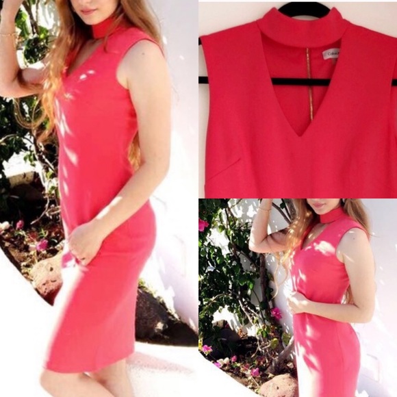 NWT Calvin Klein Chocker Keyhole Pink Dress Size 4 - Picture 1 of 7